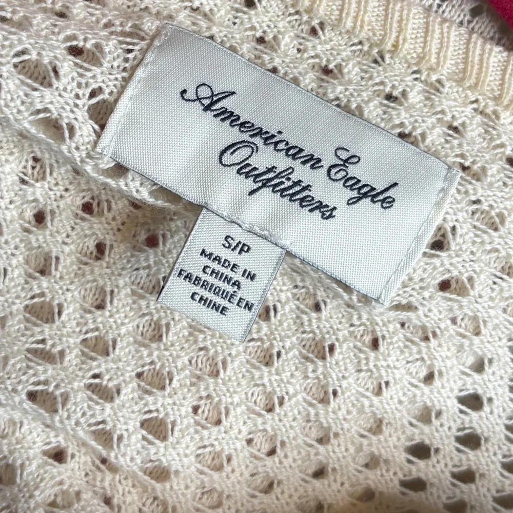 Vintage Y2K American Eagle Small Draped Front Cardigan‎ Sweater Open Knit Ivory